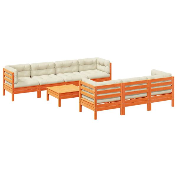 vidaXL Vrtna sedežna garnitura 8-delna z blazinami voščeno rjava