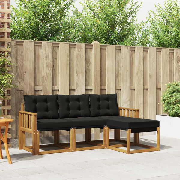 vidaXL Zunanja garnitura za sedenje z blazino 4 pcs Naravna in črna