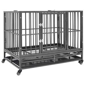 vidaXL Pasji boks s kolesi jeklo 92x62x76 cm