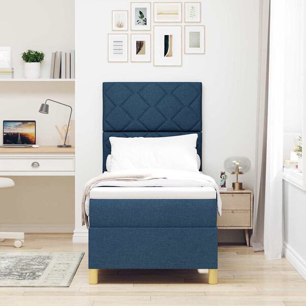 vidaXL LED Box Spring Postelja z vzmetnico Modra 80 x 200 cm blago