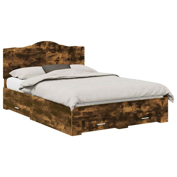 vidaXL Konstrukcija postelje z vzglavjem Dimljeni oreh 150 x 200 cm