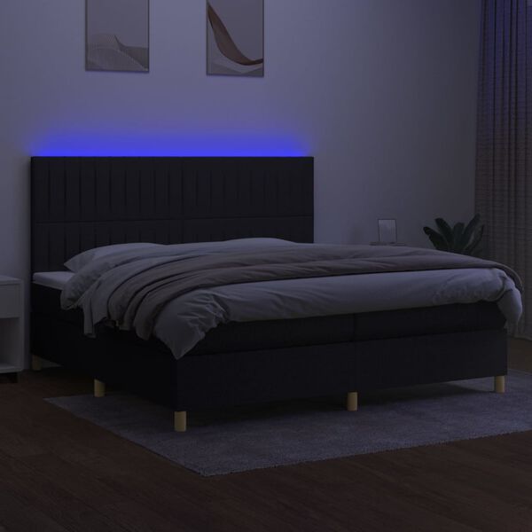 vidaXL Box spring postelja z vzmetnico LED črna 200x200 cm blago