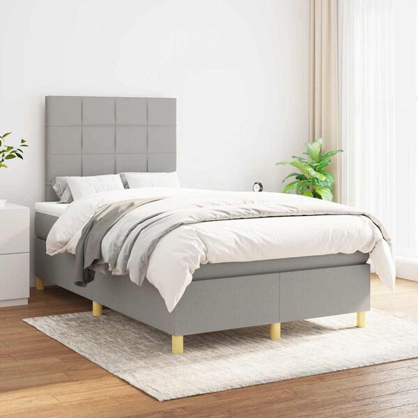vidaXL Boxspring postelja z vzmetnico svetlo siva 120x190 cm blago