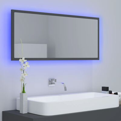 vidaXL LED kopalniško ogledalo sivo 100x8,5x37 cm akril