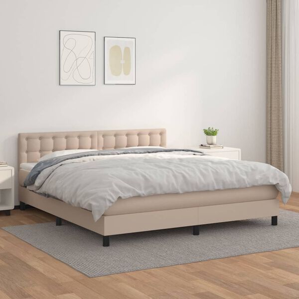 vidaXL Box spring postelja z vzmetnico kapučino 180x200cm umetno usnje