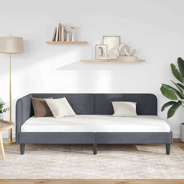 vidaXL Kotna postelja z vzglavjem Temno siva 100 x 200 cm Žamet