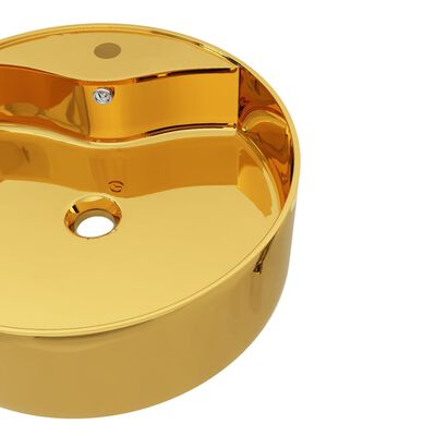 vidaXL Umivalnik z odprtino za odtekanje 46,5x15,5 cm keramičen zlat