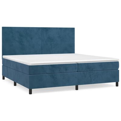 vidaXL Box spring postelja z vzmetnico temno modra 200x200 cm žamet
