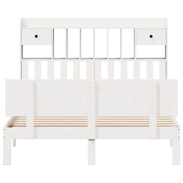 vidaXL Knjižna postelja brez ležišča bela 140x190 cm trdna borovina