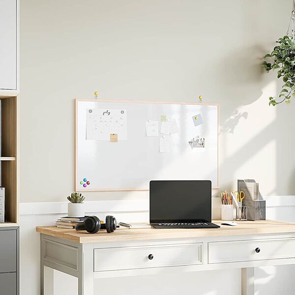 vidaXL Magnetna bela tabla z okvirjem iz masivnega borovega lesa 100 x 55 cm