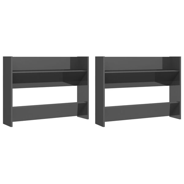 vidaXL Stenska omara za čevlje 2 kosa visok sijaj siva 80x18x60 cm