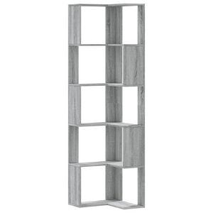 vidaXL Kotna knjižna omara 5-nadstropna siva sonoma 50x50x179 cm