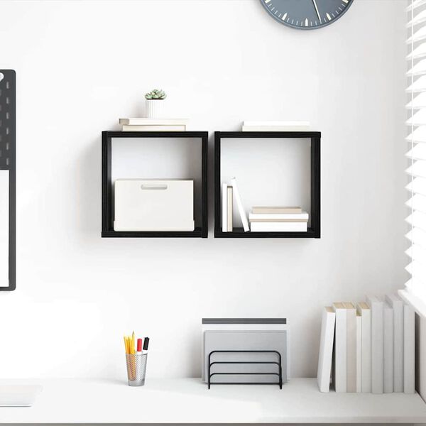 vidaXL Stenske police s polico 2 pcs Črna Orehovina 26 x 15 x 26 cm