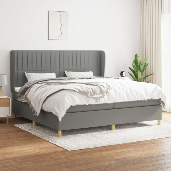 vidaXL Box spring postelja z vzmetnico temno siva 200x200 cm blago