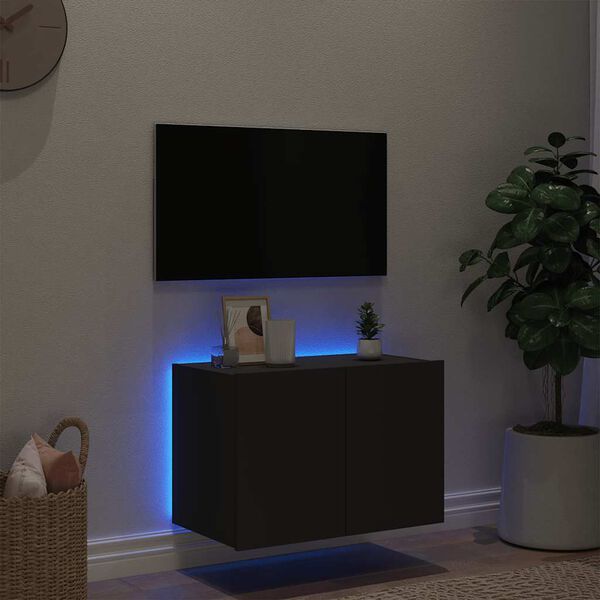 vidaXL Stenska TV omarica z LED lučkami črna 60x35x41 cm