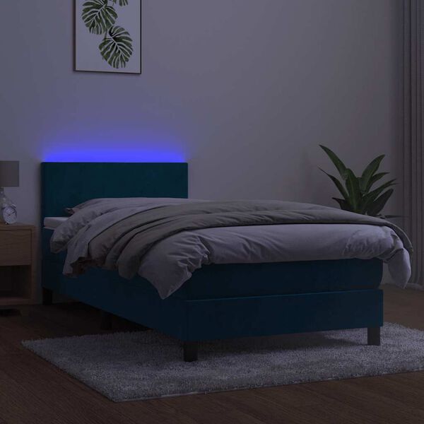 vidaXL Box spring postelja z vzmetnico LED temno modra 80x200 cm žamet