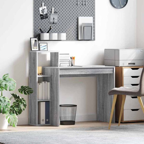 vidaXL Miza s polico Siva Sonoma 100 x 40 x 90 cm Konstruiran les