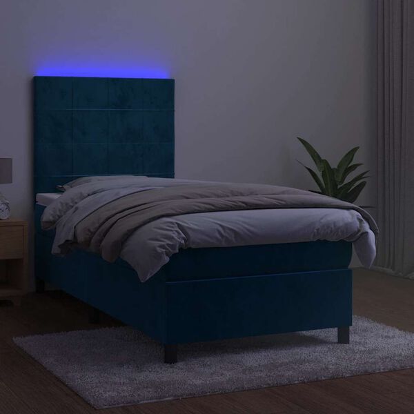 vidaXL Box spring postelja z vzmetnico LED temno modra 100x200cm žamet