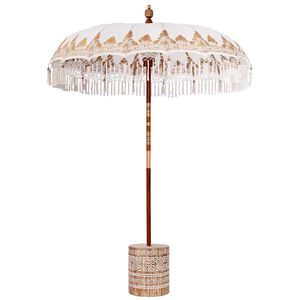 vidaXL Balijski dežnik z osnovo Krem 185 x 185 x 260 cm