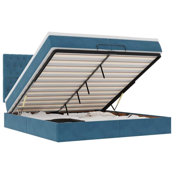 vidaXL Otomanski posteljni okvir z vzmetnicami moder 200x200cm žamet