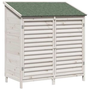 vidaXL Vrtno skladi&scaron;če s streho Bela 106 x 56 x 113,5 cm Trdna smreka