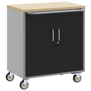 vidaXL Kolesni delovni pult s polico Črna in siva 75 x 45 x 85 cm