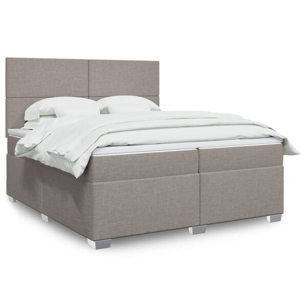 vidaXL Box spring postelja z vzmetnico taupe 200x200 cm blago