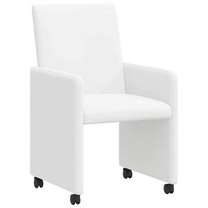 vidaXL Jedilni stoli s kolesi 2 kos Umetna koža Bela 57 x 66 x 94 cm