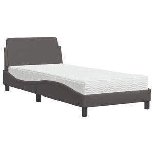 vidaXL Postelja z vzmetnico Dover siva 90x190 cm umetno usnje