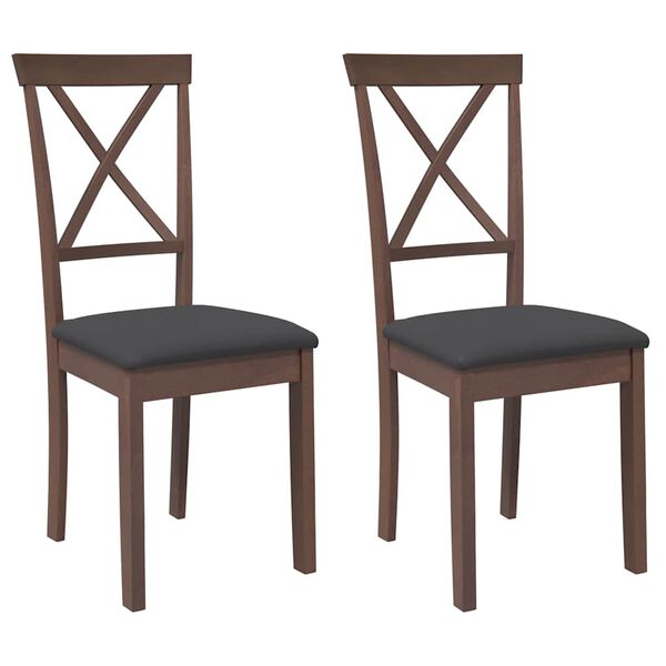 vidaXL Jedilni stoli z blazinami 2 kosa Brown Solid Wood Rubber