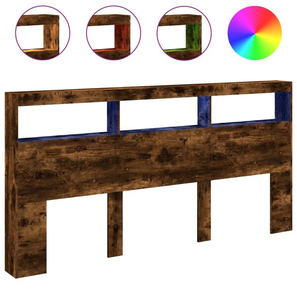 vidaXL Omarica za vzglavje postelje LED dimljeni hrast 200x17x102 cm