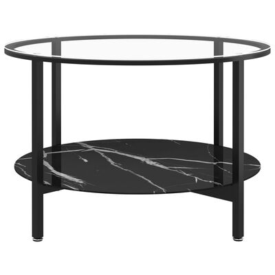 vidaXL Čajna mizica črna in črn marmor 70 cm kaljeno steklo