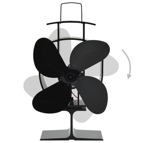 vidaXL Ventilator za kamin na toploto s 4 krili črn