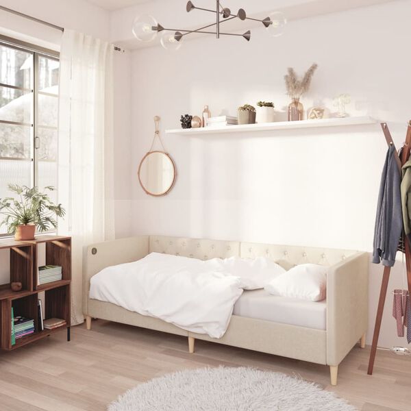 vidaXL Dnevna postelja USB z vzmetnico krem blago 90x200 cm