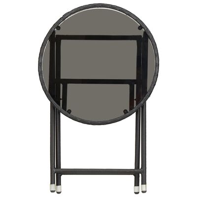 vidaXL Čajna mizica črna 60 cm poli ratan in kaljeno steklo