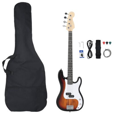 vidaXL Električna bas kitara za začetnike s torbo rjavo bela 4/4 46"