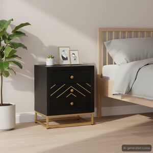 vidaXL Nočna omarica črna in zlata 40x30x50 cm trden mangov les