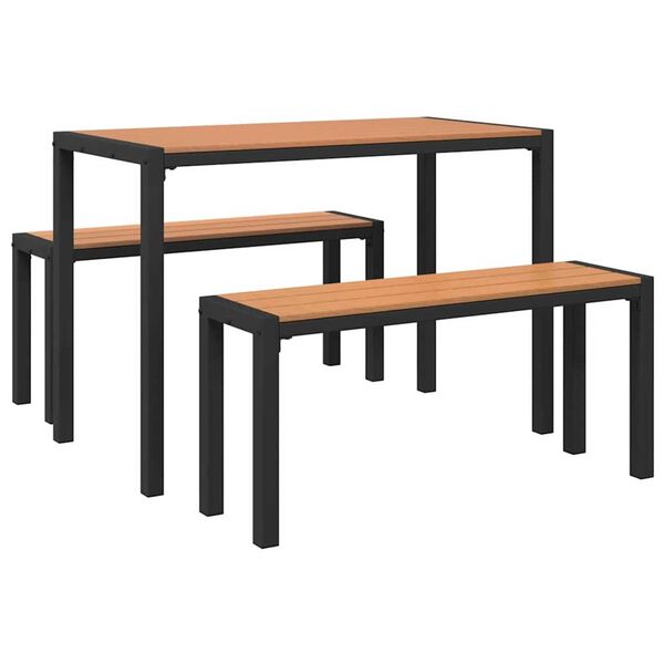 vidaXL Komplet za jedilnico v vrtu z blazino 3 pcs Rjava Jeklo