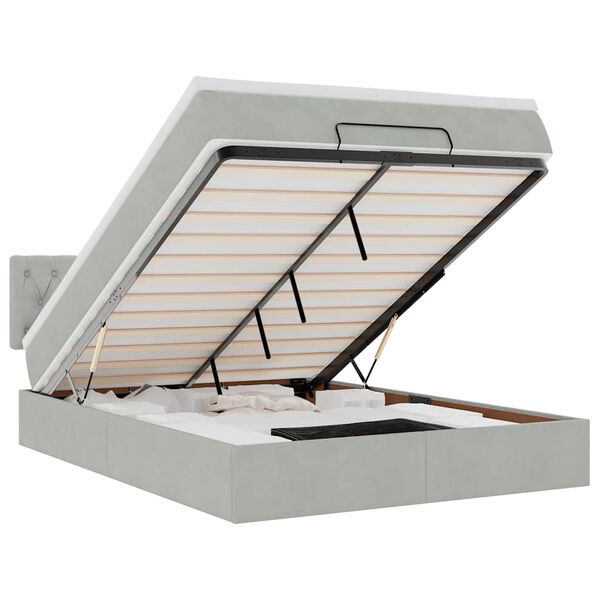 vidaXL Otomanski posteljni okvir z vzmetnico siv 140x190 cm žamet