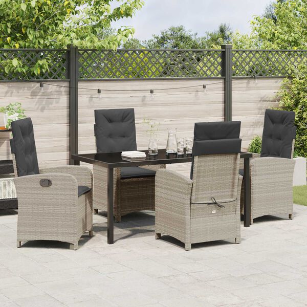 vidaXL Komplet za jedilnico v vrtu 5 pcs Svetlo siva poli ratan