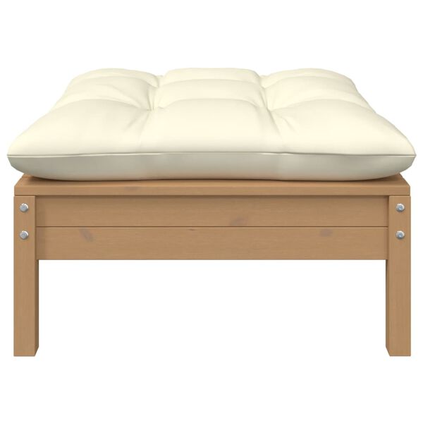 vidaXL Vrtni stolček za noge s krem blazino medeno rjava borovina