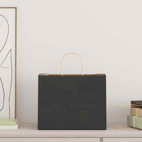 vidaXL Papirnate vrečke 250 kosov z ročaji črne barve 32x22x24 cm