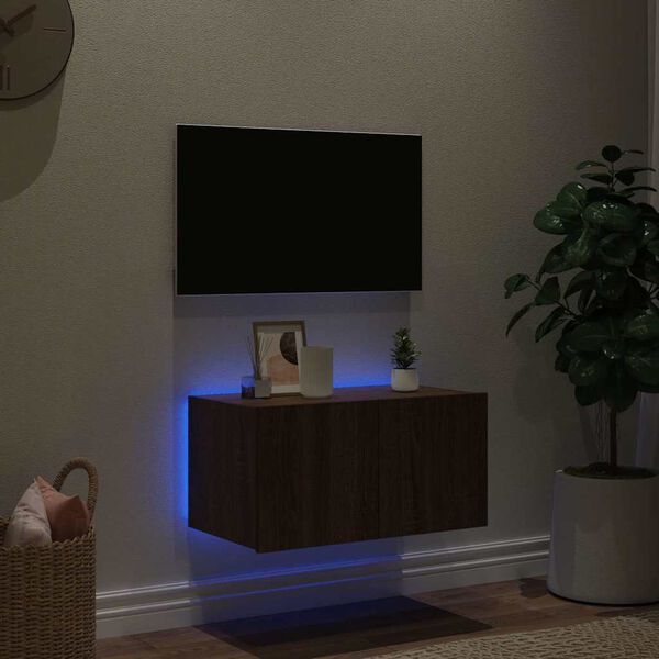 vidaXL Stenska TV omarica z LED lučkami rjavi hrast 60x35x31 cm