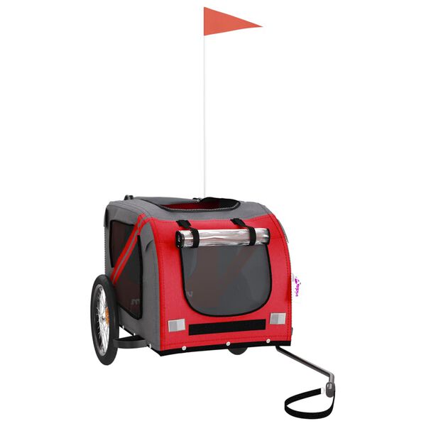 vidaXL Kolesarska prikolica za hišne ljubljenčke rdeča in siva