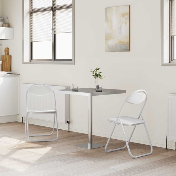 vidaXL Zložljiva stolica 2 pcs Bela 48 x 43,5 x 81 cm Umjetno usnje