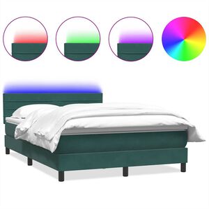 vidaXL Box spring postelja z vzmetnico LED temno zelena 160x220 cm žamet