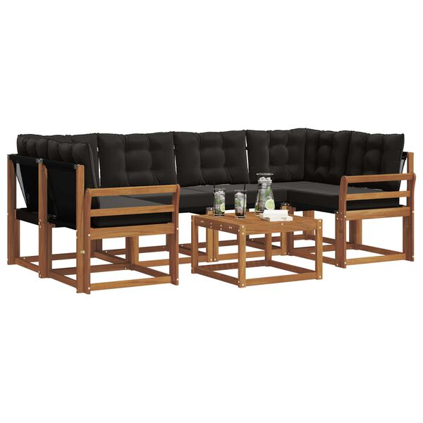 vidaXL Zunanja garnitura za sedenje z blazino 7 pcs Naravna in črna