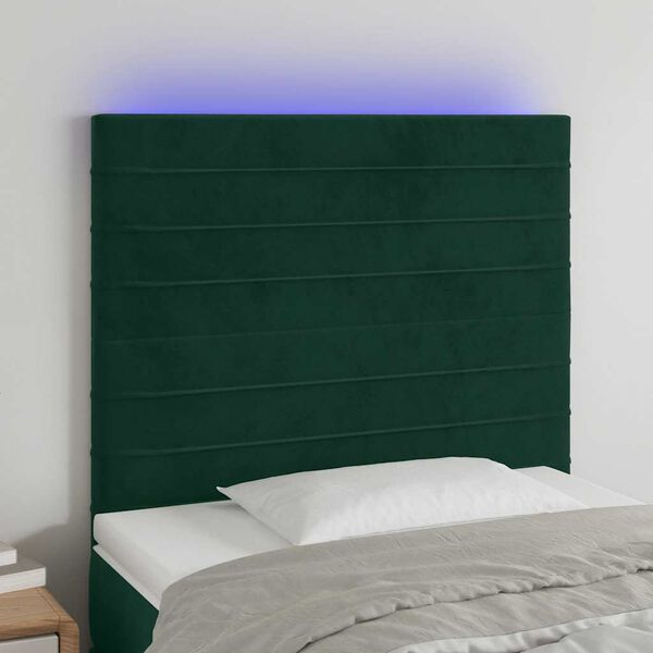 vidaXL LED posteljno vzglavje temno zeleno 80x5x118/128 cm žamet