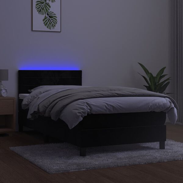 vidaXL Box spring postelja z vzmetnico LED črna 100x200 cm žamet