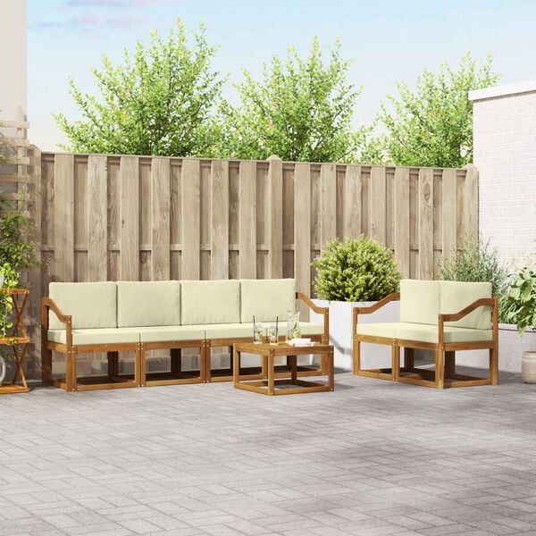 vidaXL Zunanja garnitura za sedenje z blazino 7 pcs Naravna in smetana